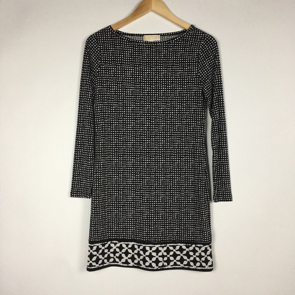 Michael Kors Black Mini Sheath Dress Geometric Long‎ Sleeve Women's Size PS